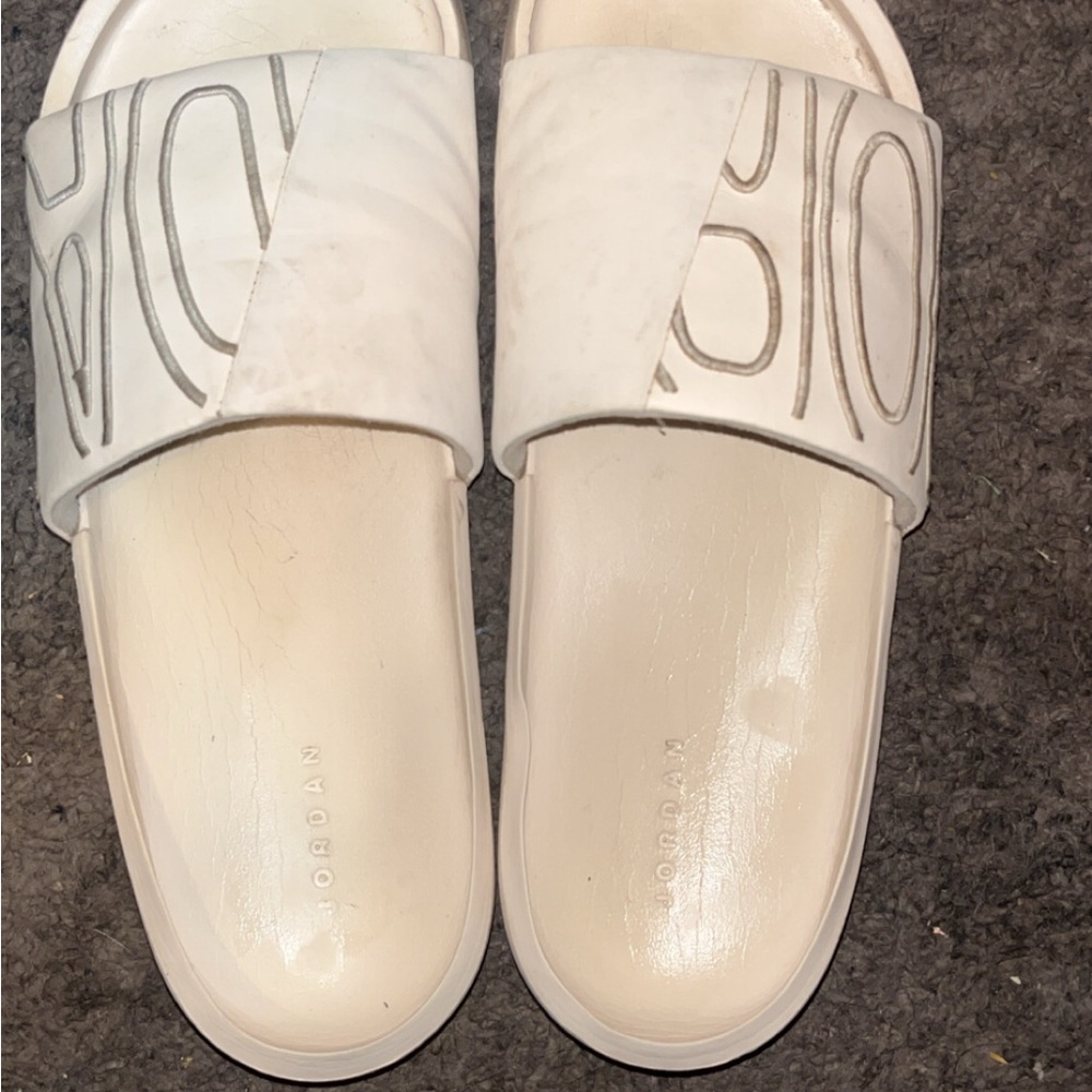 Jordan White and Gray Slide Sandals